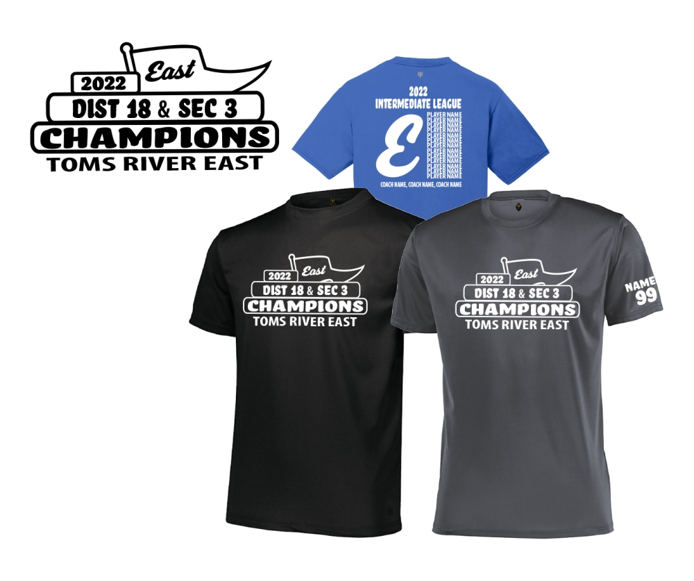 2022 TOMS RIVER EAST LITTLE LEAGUE DUAL CHAMPS BANNER ROSTER TEE COLLECTION by PACER