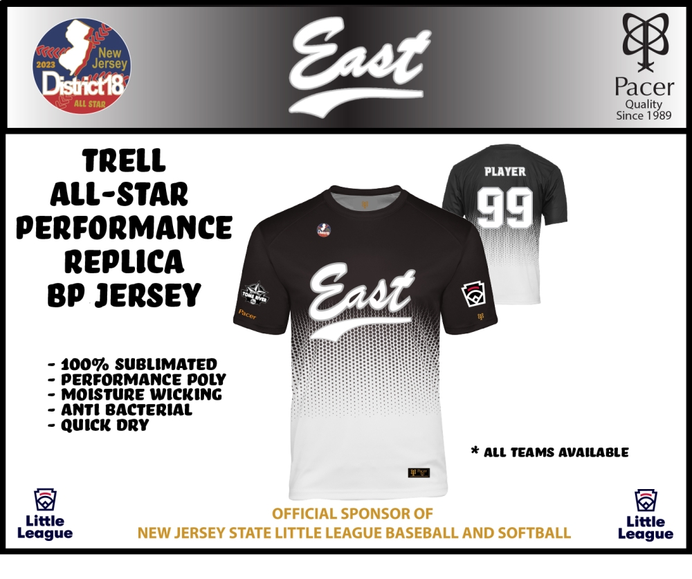 TOMS RIVER EAST LITTLE LEAGUE OFFICIAL 2023 REPLICA ALL STAR BP JERSEY by PACER