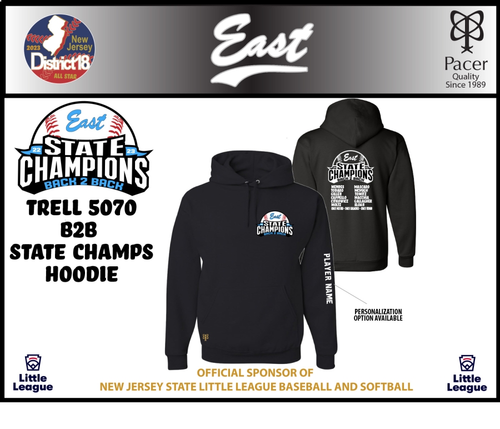 2023 TOMS RIVER EAST B2B STATE CHAMPS FLEECE HOODIE by PACER