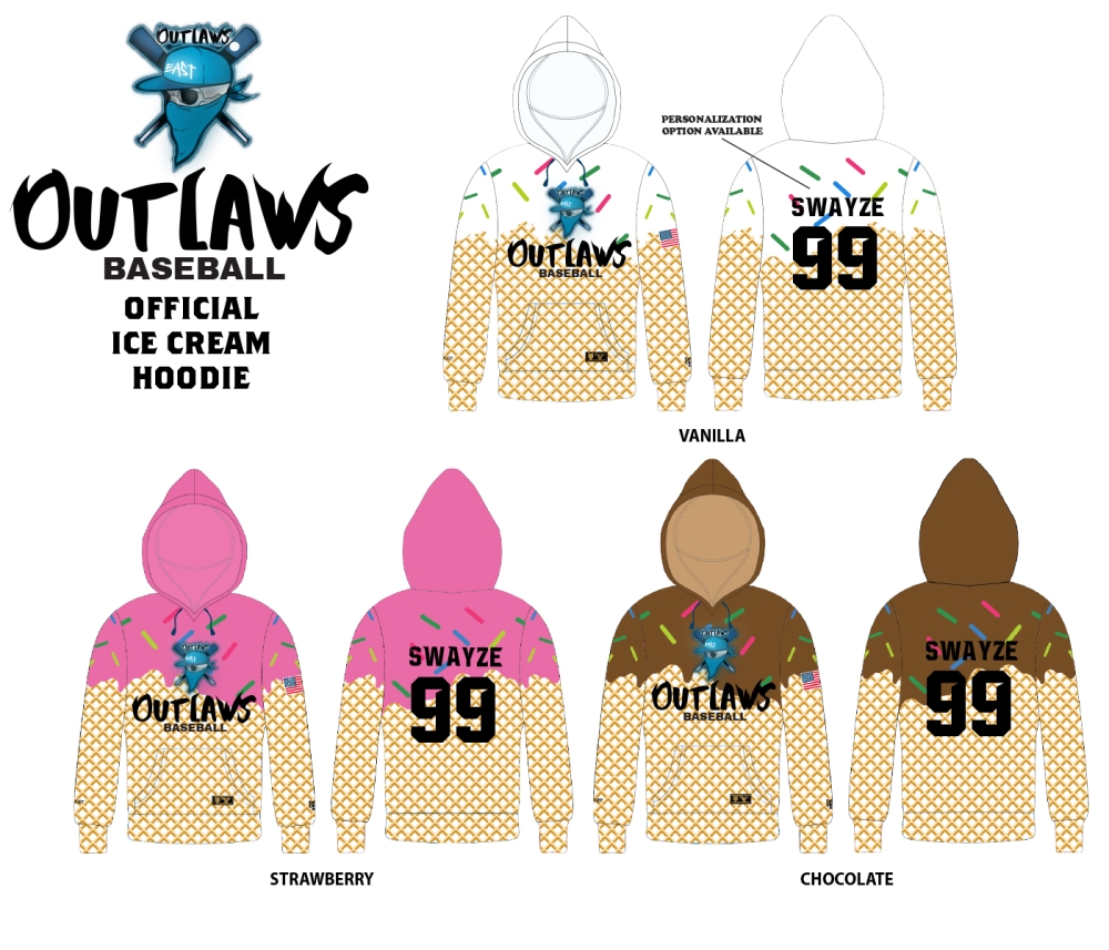 OUTLAWS FULLY SUBLIMATED ICE CREAM PERFORMANCE FLEECE HOODIE by PACER