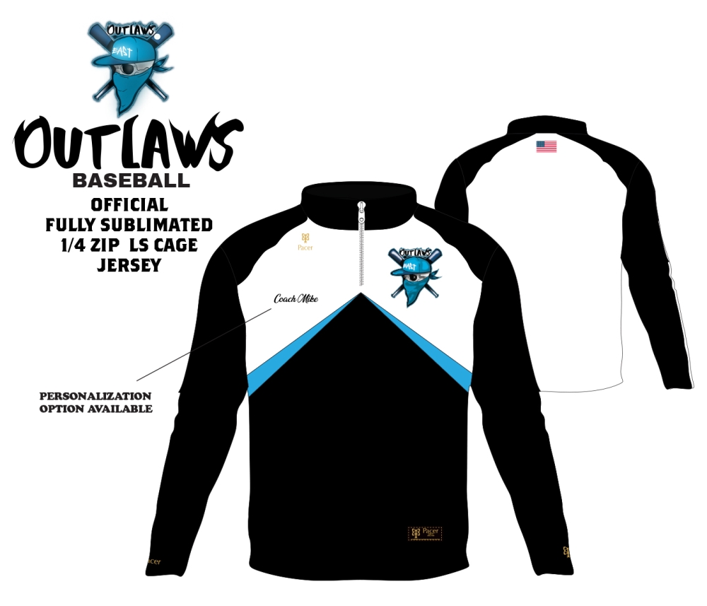 OUTLAWS OFFICIAL 100% SUBLIMATED QTR ZIP LONG SLEEVE CAGE JERSEY by PACER