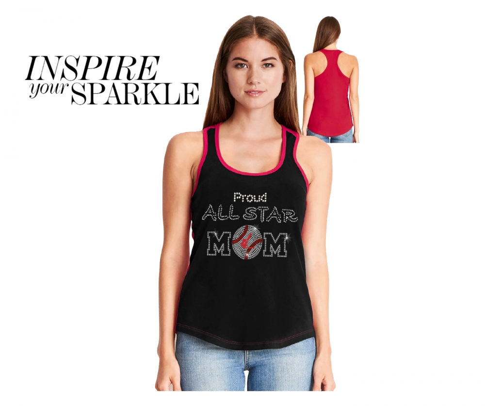 JLL PROUD ALL-STAR MOM RHINESTONE RACER-BACK TANK TOPS by PACER