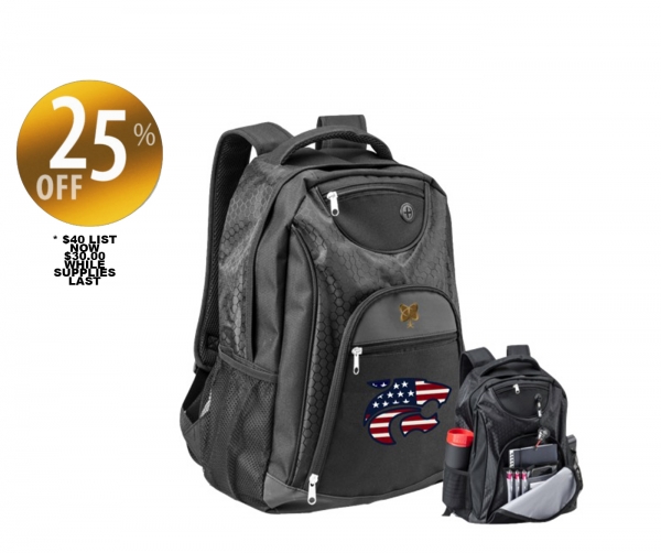 JAGS STARS & STRIPES BLACK BACKPACK with PADDED LAPTOP SLEEVE by PACER