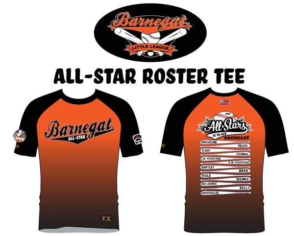 BARNEGAT LITTLE LEAGUE OFFICIAL ALL STAR BATTING PRACTICE ROSTER TEE by PACER