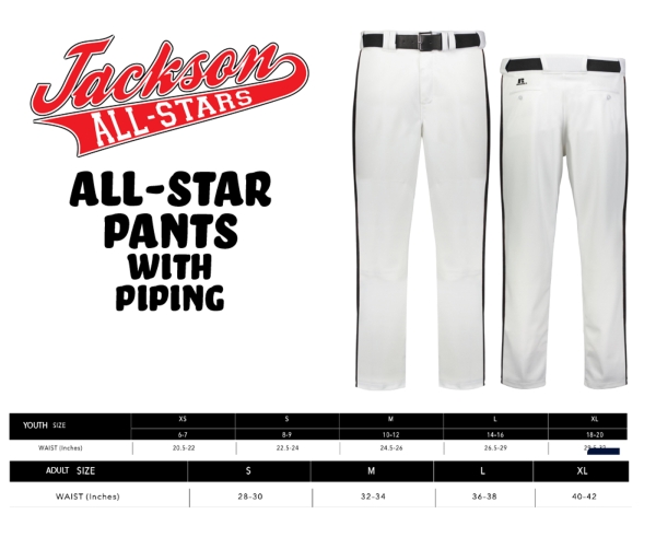 JACKSON LITTLE LEAGUE ALL-STAR PANTS w PIPING by PACER