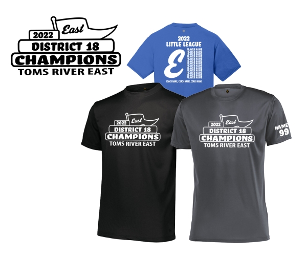 2022 TOMS RIVER EAST LITTLE LEAGUE D18 CHAMPS BANNER ROSTER TEE COLLECTION by PACER