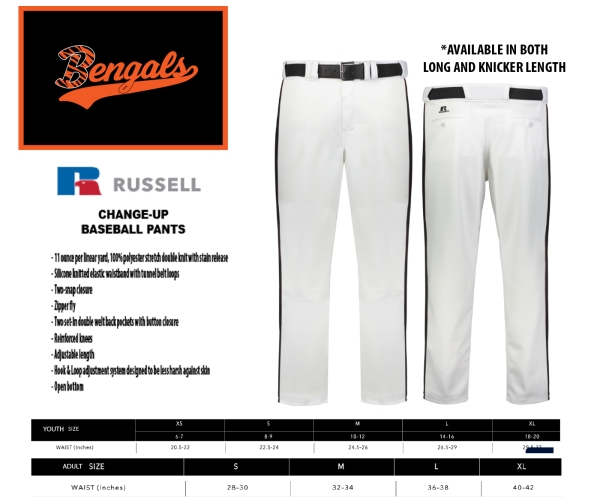BENGALS OFFICIAL RUSSELL HIGH SCHOOL QUALITY PANTS by PACER