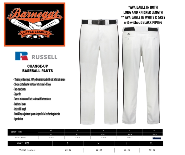 BARNEGAT LITTLE LEAGUE OFFICIAL RUSSELL HIGH SCHOOL QUALITY PANTS by PACER