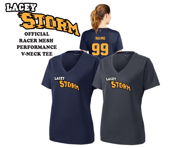 STORM LADIES PERFORMANCE RACER MESH V-NECK TEE COLLECTION by PACER