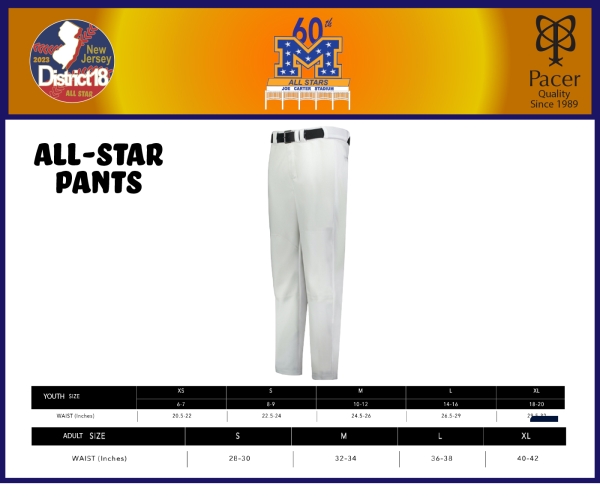 MANCHESTER LITTLE LEAGUE ALL-STAR PANTS by PACER