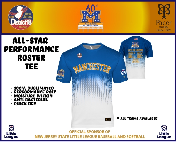 MANCHESTER LITTLE LEAGUE OFFICIAL ALL STAR ROSTER TEE by PACER
