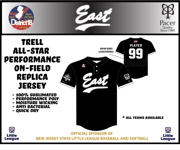 TOMS RIVER EAST LITTLE LEAGUE OFFICIAL 2023 REPLICA ALL STAR JERSEY by PACER