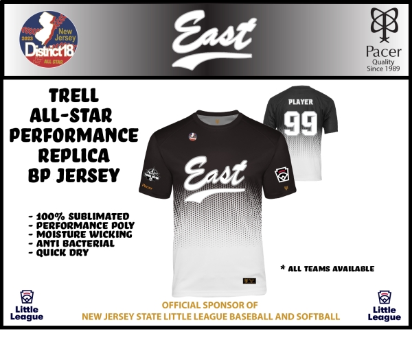 TOMS RIVER EAST LITTLE LEAGUE OFFICIAL 2023 REPLICA ALL STAR BP JERSEY by PACER