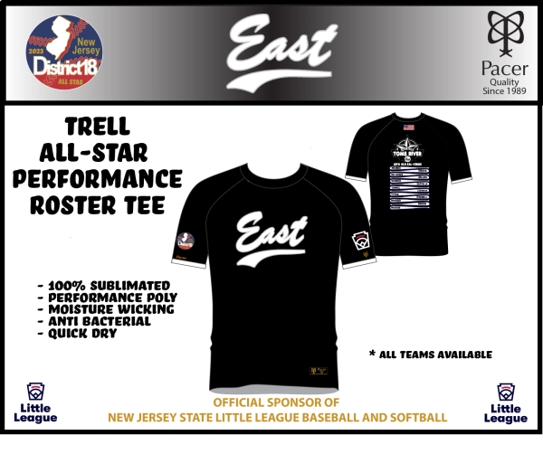 TOMS RIVER EAST LITTLE LEAGUE OFFICIAL 2023 ALL STAR ROSTER TEE by PACER