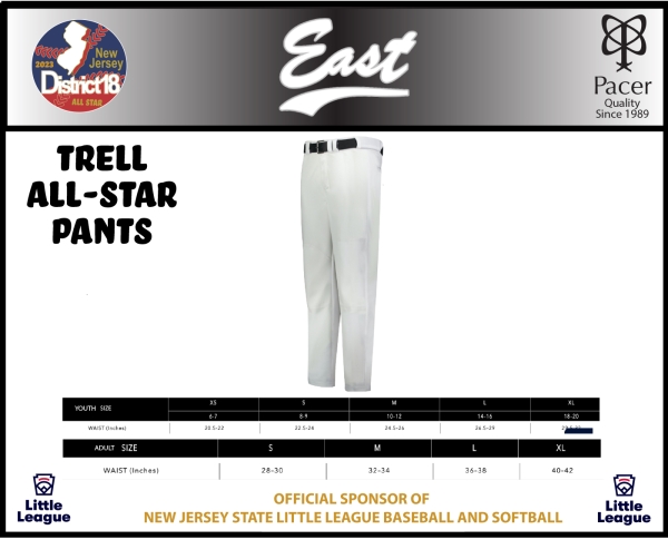 TOMS RIVER EAST LITTLE LEAGUE ALL-STAR PANTS by PACER