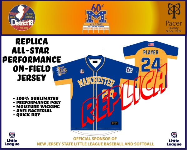 MANCHESTER LITTLE LEAGUE OFFICIAL REPLICA FULL BUTTON DOWN ALL-STAR JERSEY by PACER