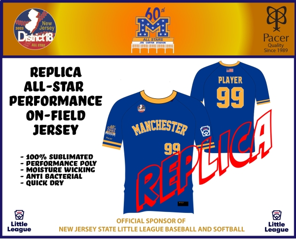 MANCHESTER LITTLE LEAGUE OFFICIAL 2023 REPLICA ALL-STAR CREW NECK JERSEY by PACER