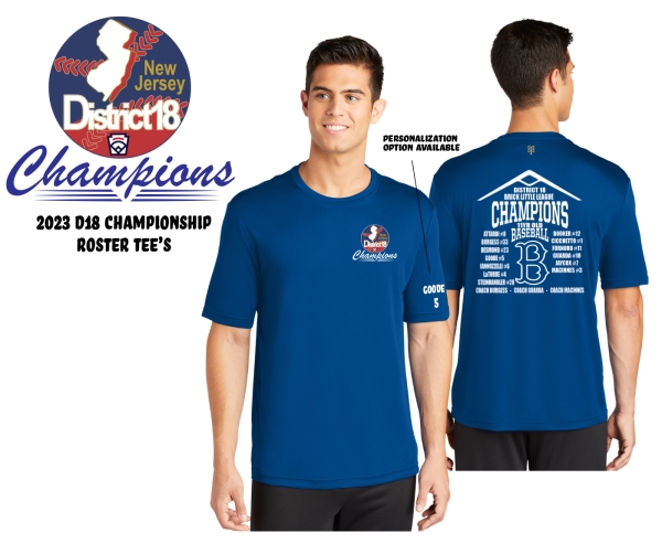 2023 BLL DISTRICT 18 CHAMPIONSHIP PERFORMANCE ROSTER TEE by PACER