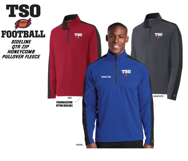 TSO FOOTBALL EMBROIDERED SIDELINE QTR ZIP HONEYCOMB FLEECE PULLOVER by PACER