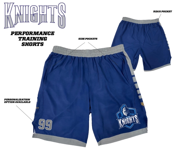 BLUE KNIGHTS 100% SUBLIMATED PERFORMANCE TRAINING SHORTS by PACER
