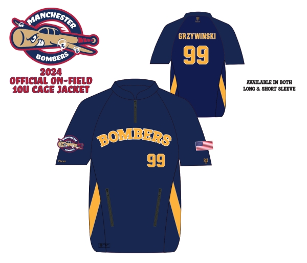 MANCHESTER BOMBERS 10U 1/4 ZIP SUBLIMATED PERFORMANCE CAGE JACKET  by PACER
