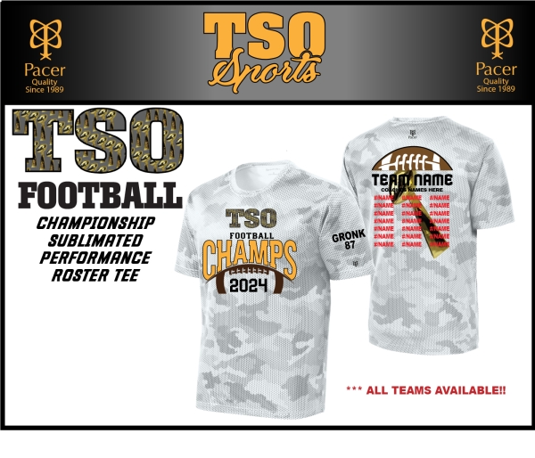 TSO FOOTBALL 100% SUBLIMATED CHAMPIONSHIP ROSTER TEE COLLECTION by PACER