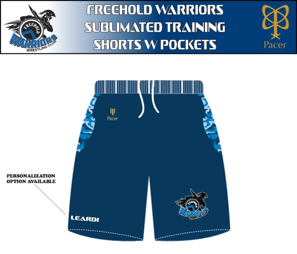 WARRIORS OFFICIAL 100% SUBLIMATED TRAINING SHORTS by PACER