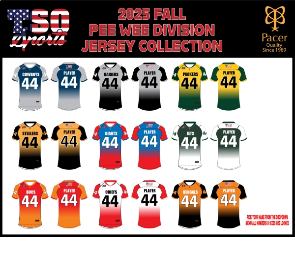 TSO FOOTBALL 2025 FALL PEE WEE DIVISION JERSEY by PACER
