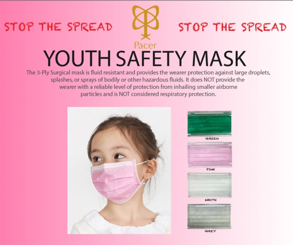 PACER YOUTH SURGICAL SAFETY MASK 5-Pack