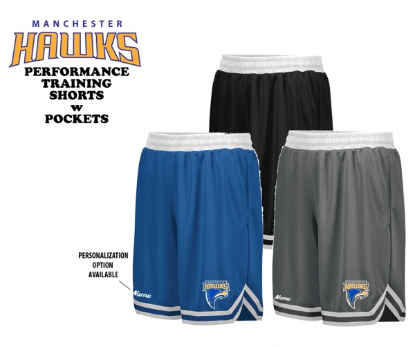 2021 MANCHESTER HAWKS PERFORMANCE TRAINING SHORTS w POCKETS by PACER