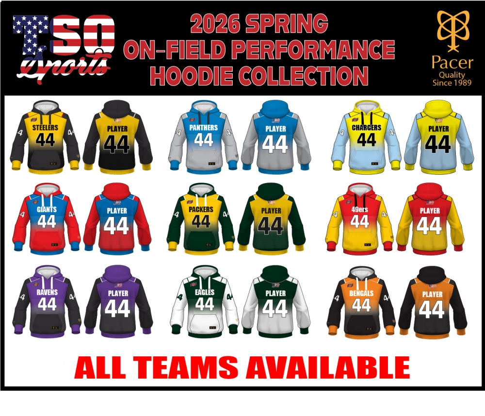 TSO FOOTBALL SPRING 2026 SUBLIMATED ON-FIELD HOODED JERSEY by PACER