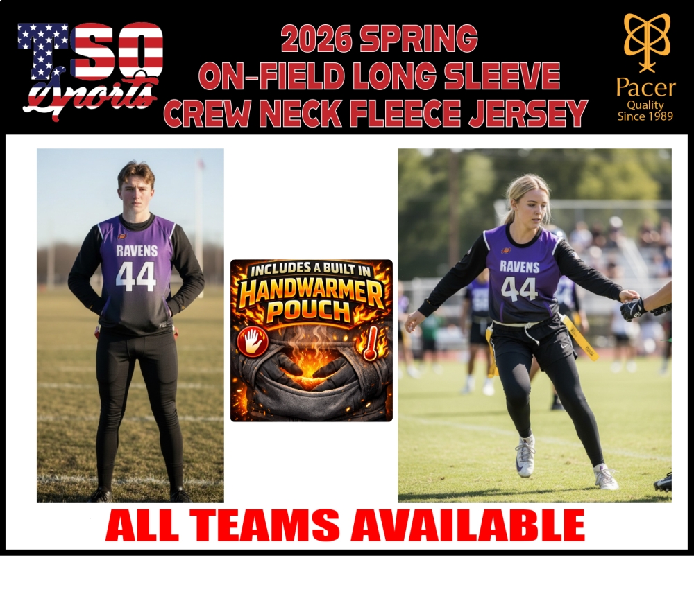 TSO FOOTBALL SPRING 2026 SUBLIMATED ON-FIELD LONG SLEEVE FLEECE CREWNECK JERSEY by PACER