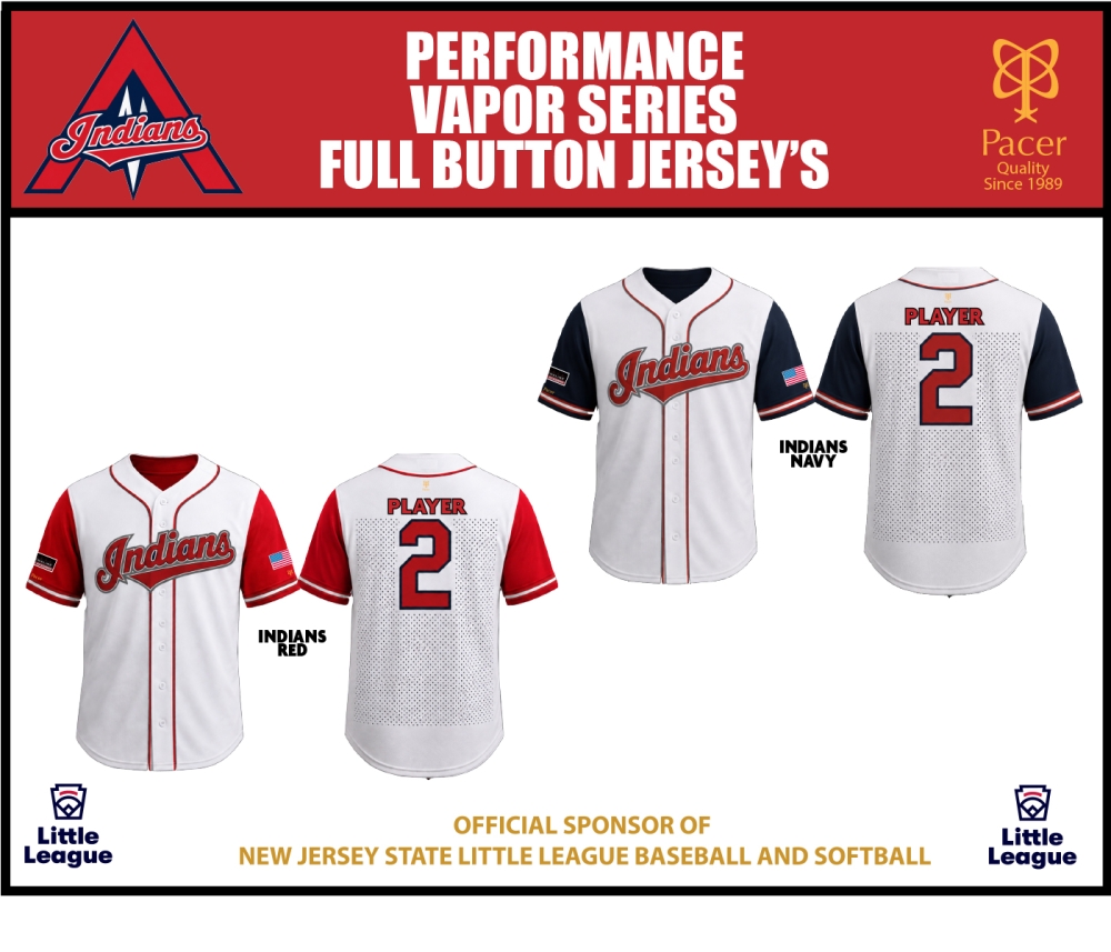 INDIANS OFFICIAL ON-FIELD SUBLIMATED VAPOR SERIES JERSEYS by PACER