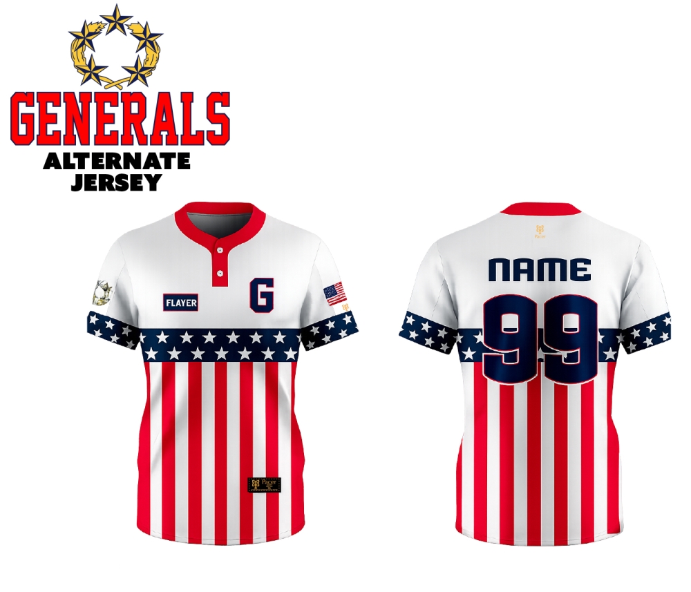 GENERALS ON-FIELD 2-BUTTON PERFORMANCE ALTERNATE JERSEY by Pacer
