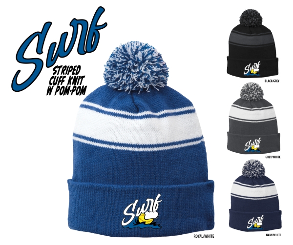 SURF OFFICIAL EMBROIDERED STRIPED CUFF KNIT w POM-POM by PACER