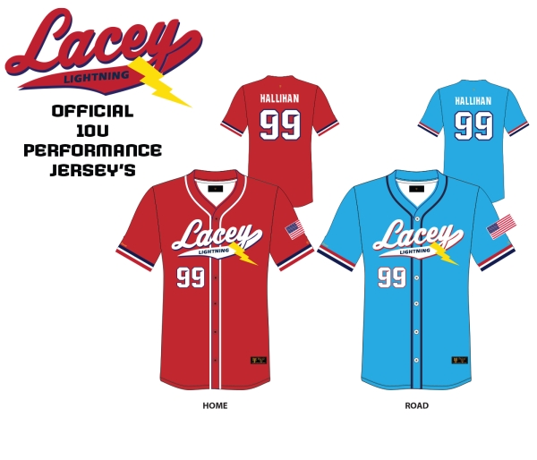 LIGHTNING 10U OFFICIAL ON-FIELD SUBLIMATED PERFORMANCE JERSEYS by Pacer