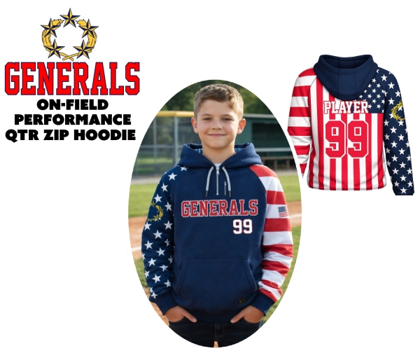 GENERALS OFFICIAL ON-FIELD PERFORMANCE QTR ZIP HOODIE by PACER