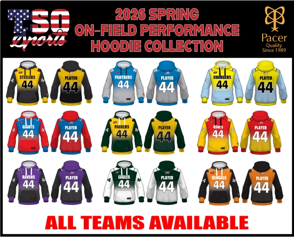 TSO FOOTBALL SPRING 2026 SUBLIMATED ON-FIELD HOODED JERSEY by PACER