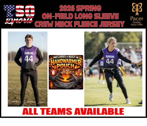TSO FOOTBALL SPRING 2026 SUBLIMATED ON-FIELD LONG SLEEVE FLEECE CREWNECK JERSEY by PACER