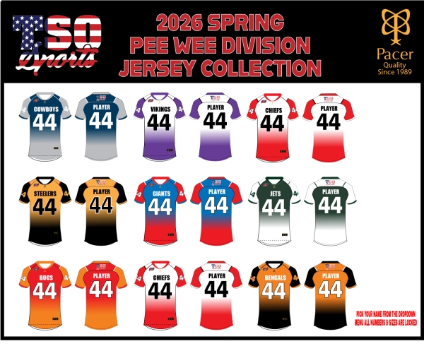 TSO FOOTBALL 2026 SPRING PEE WEE DIVISION JERSEY by PACER