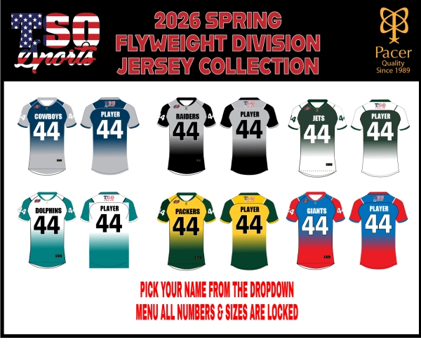 TSO FOOTBALL 2026 SPRING FLYWEIGHT DIVISION JERSEY by PACER