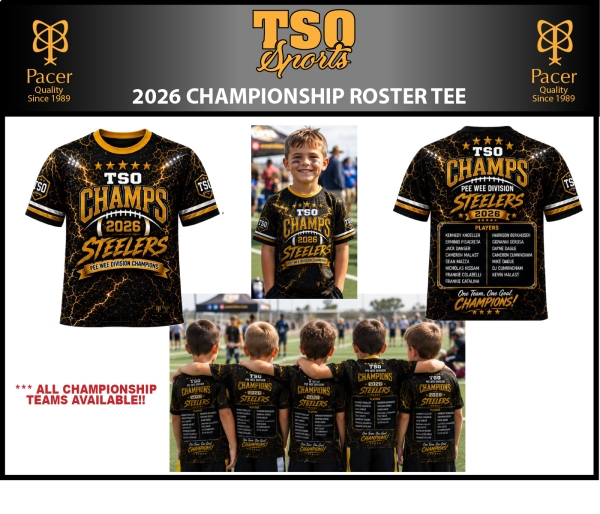 TSO FOOTBALL 100% SUBLIMATED 2026 SPRING CHAMPIONSHIP ROSTER TEE  by PACER