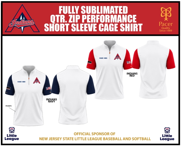 INDIANS FULLY SUBLIMATED QTR ZIP CAGE JERSEYS by PACER