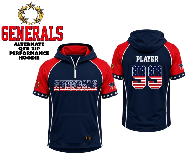 GENERALS SHORT SLEEVE QTR ZIP STARS & STRIPES TRAINING HOOD  by PACER