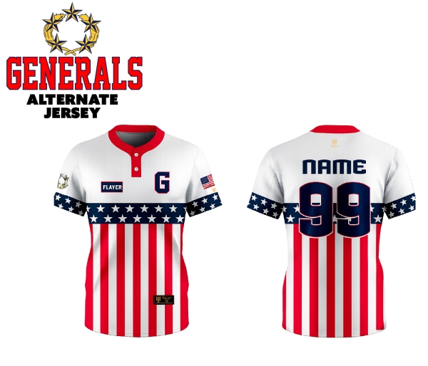 GENERALS ON-FIELD 2-BUTTON PERFORMANCE ALTERNATE JERSEY by Pacer