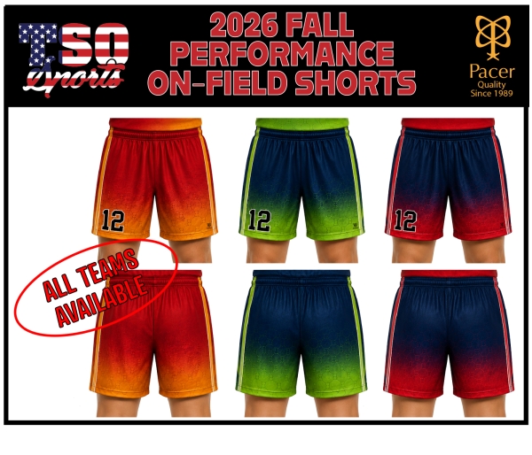 TSO FOOTBALL OFFICIAL FALL 2026 100% SUBLIMATED ON-FIELD GAME SHORTS by PACER