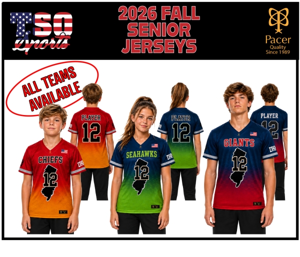 TSO FOOTBALL 2026 FALL SENIORS DIVISION JERSEY by PACER