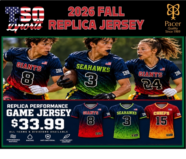 TSO FOOTBALL OFFICIAL FALL 26 REPLICA ON-FIELD JERSEY by PACER
